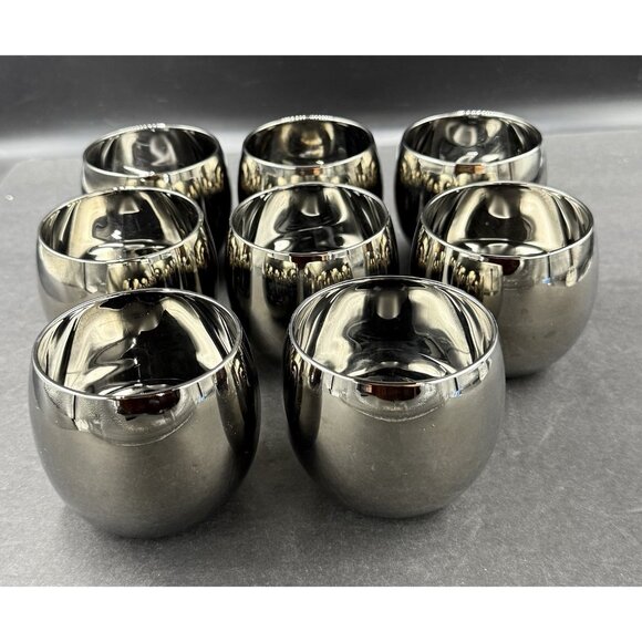 Vintage MCM Mercury Glass Roly Poly Bar Glasses 10oz Set of 8 - Picture 1 of 8